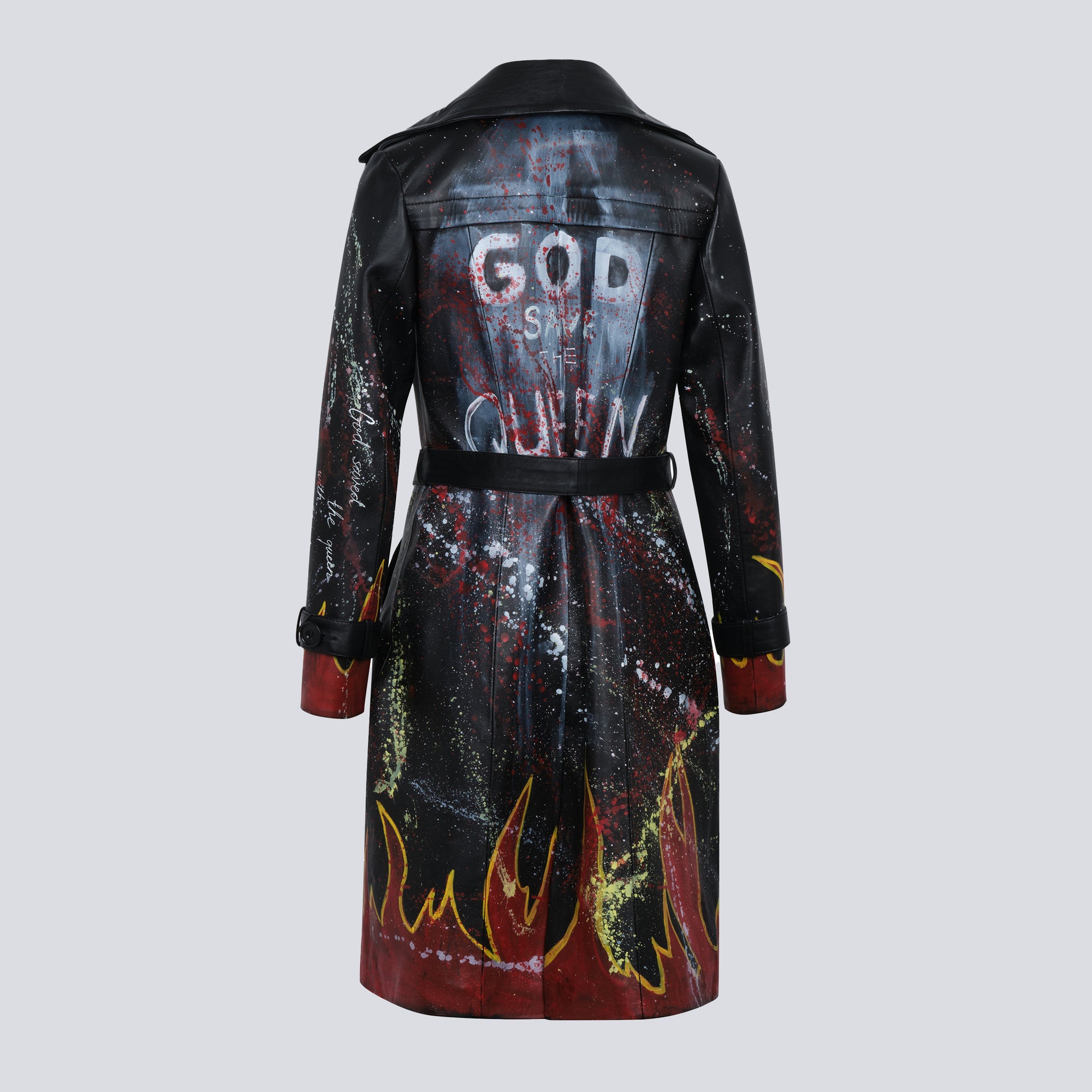 GOD FIRE LEATHER TRENCH COAT
