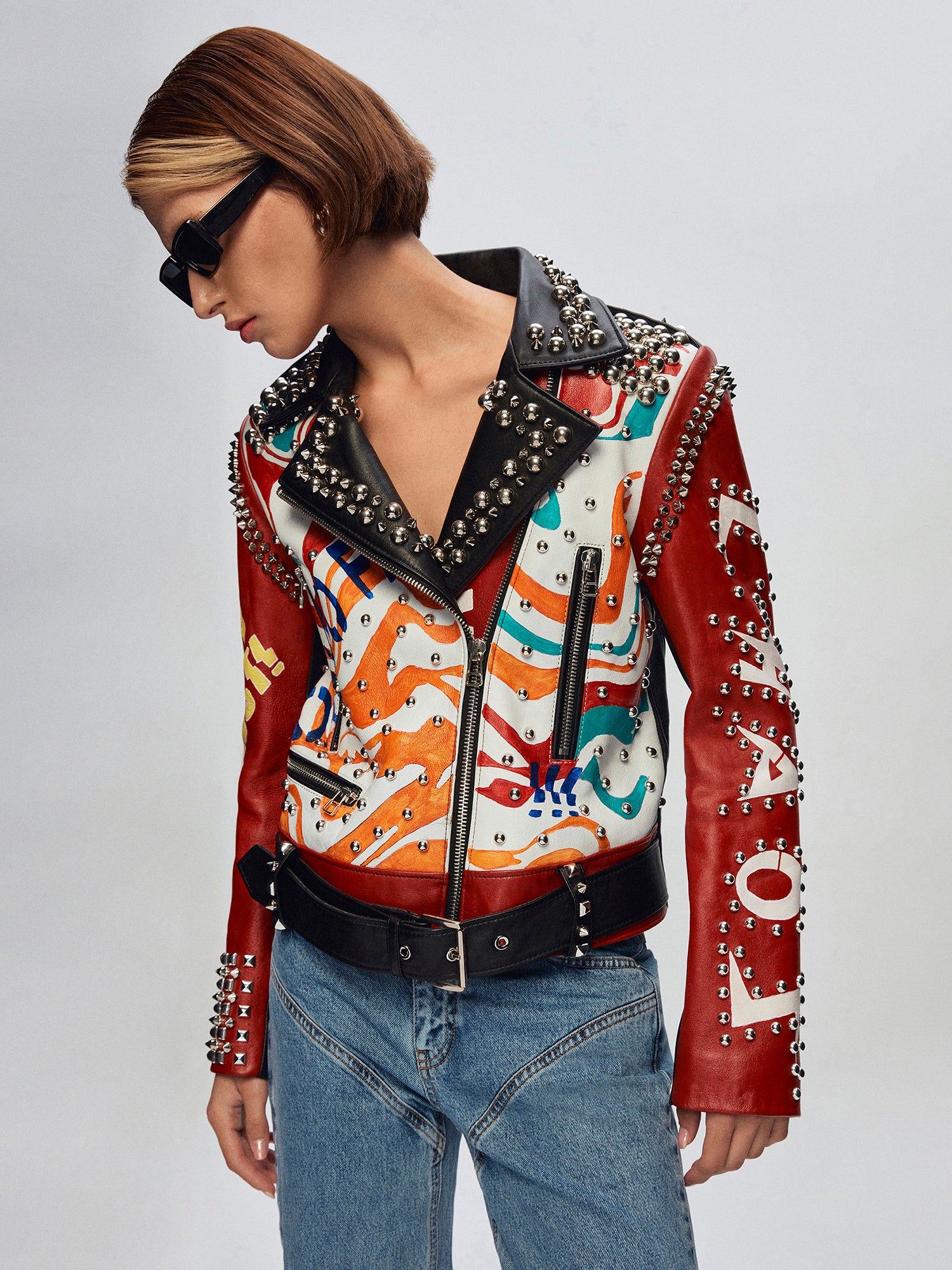 Red Rebellion Leather Biker Jacket