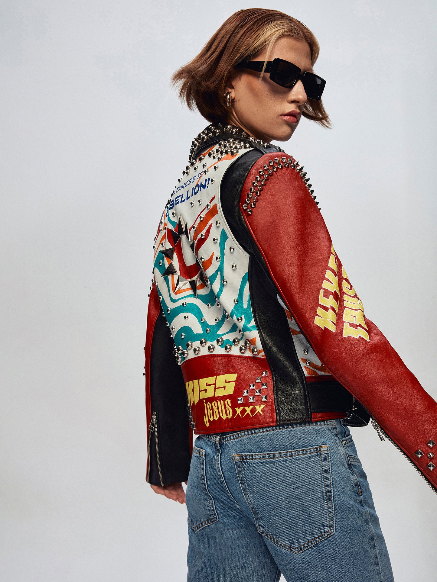 Red Rebellion Leather Biker Jacket