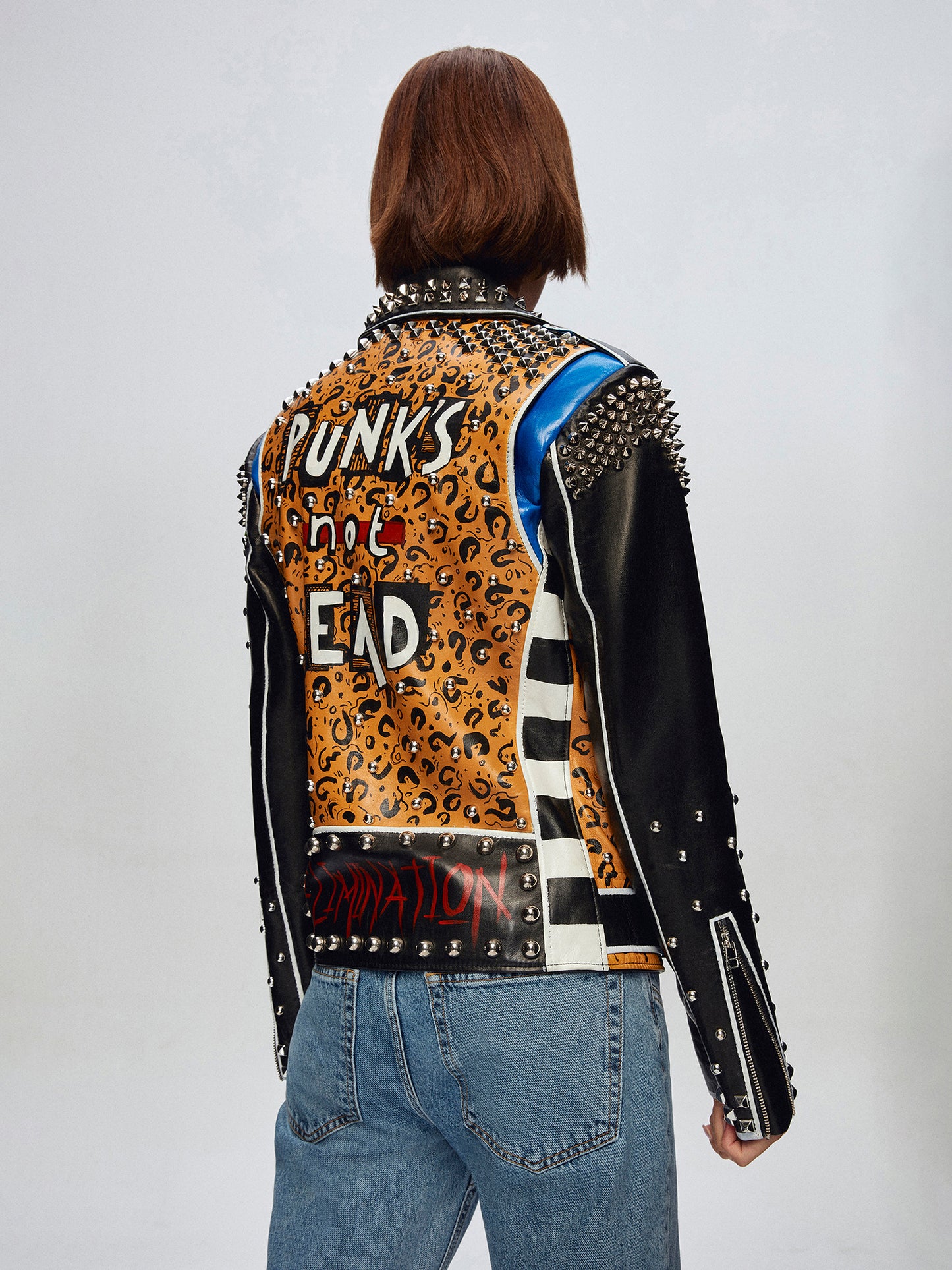 PUNK LEOPAR LEATHER BIKER JACKET