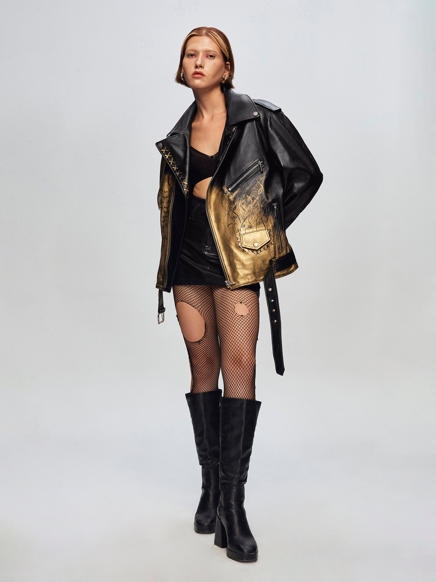 Auric Leather Oversize Biker Jacket