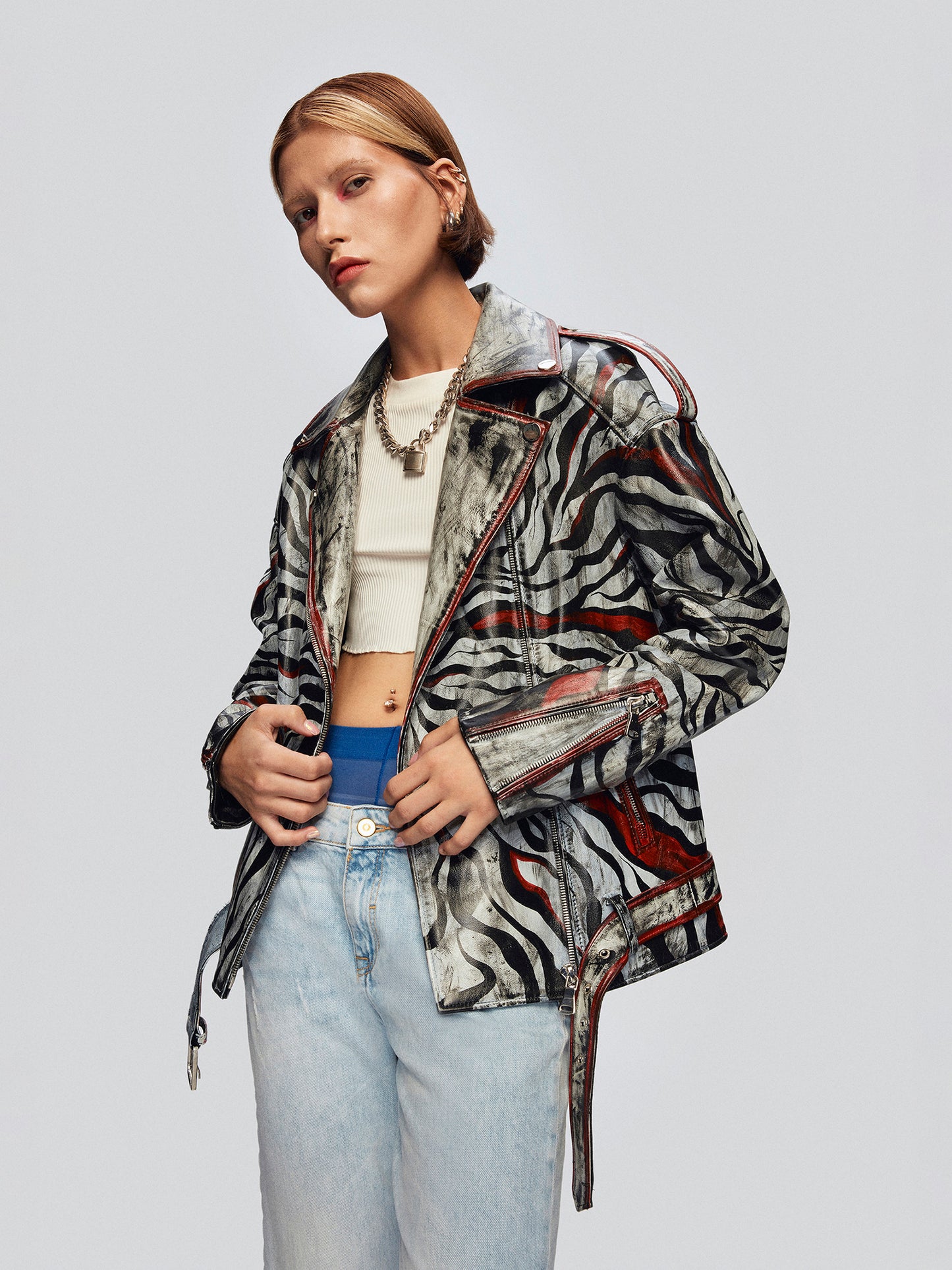 Bloody Zebra Leather Biker Jacket