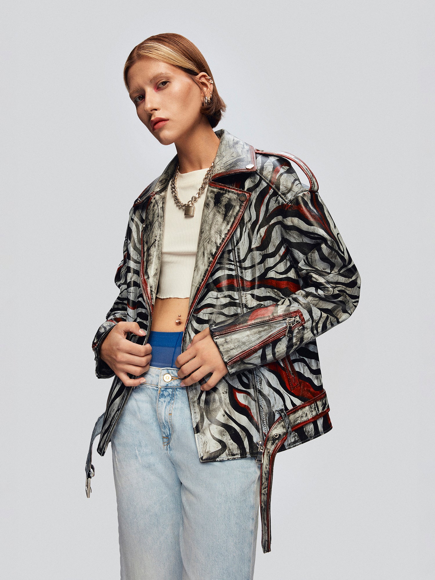 Bloody Zebra Leather Biker Jacket