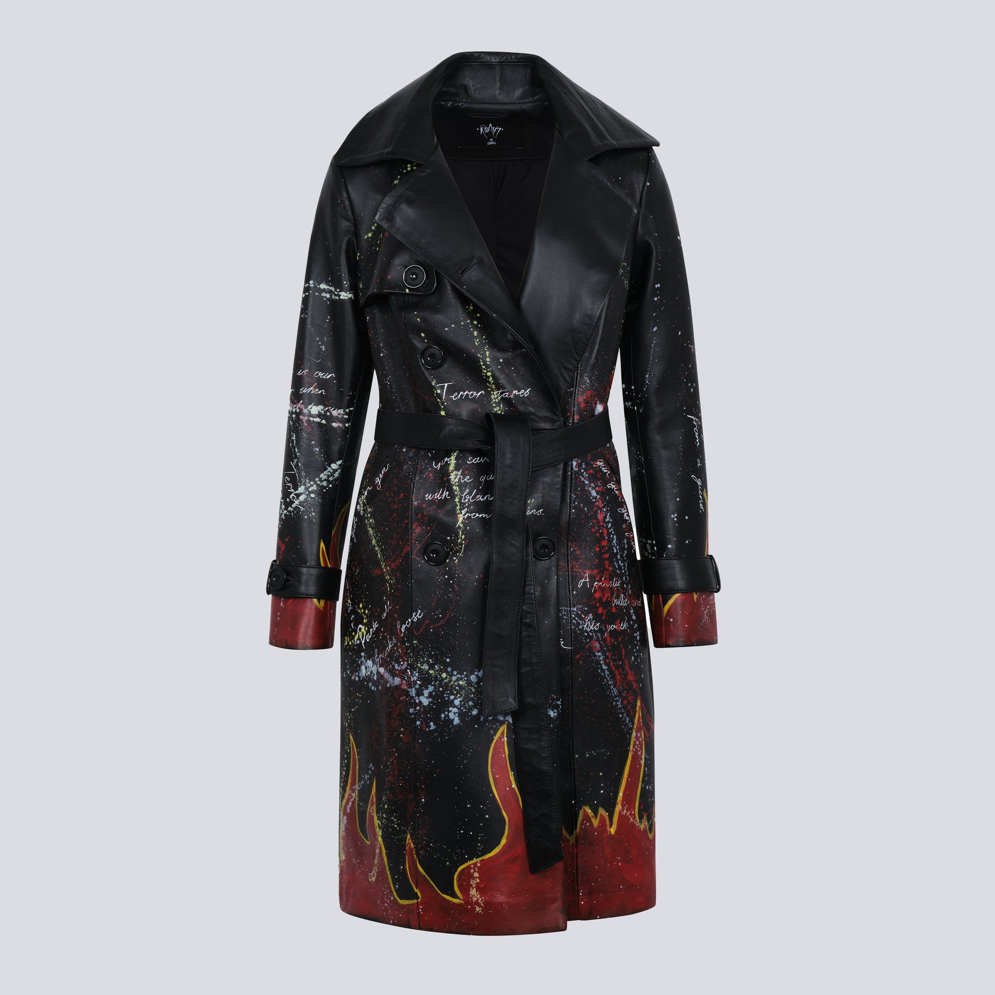 GOD FIRE LEATHER TRENCH COAT