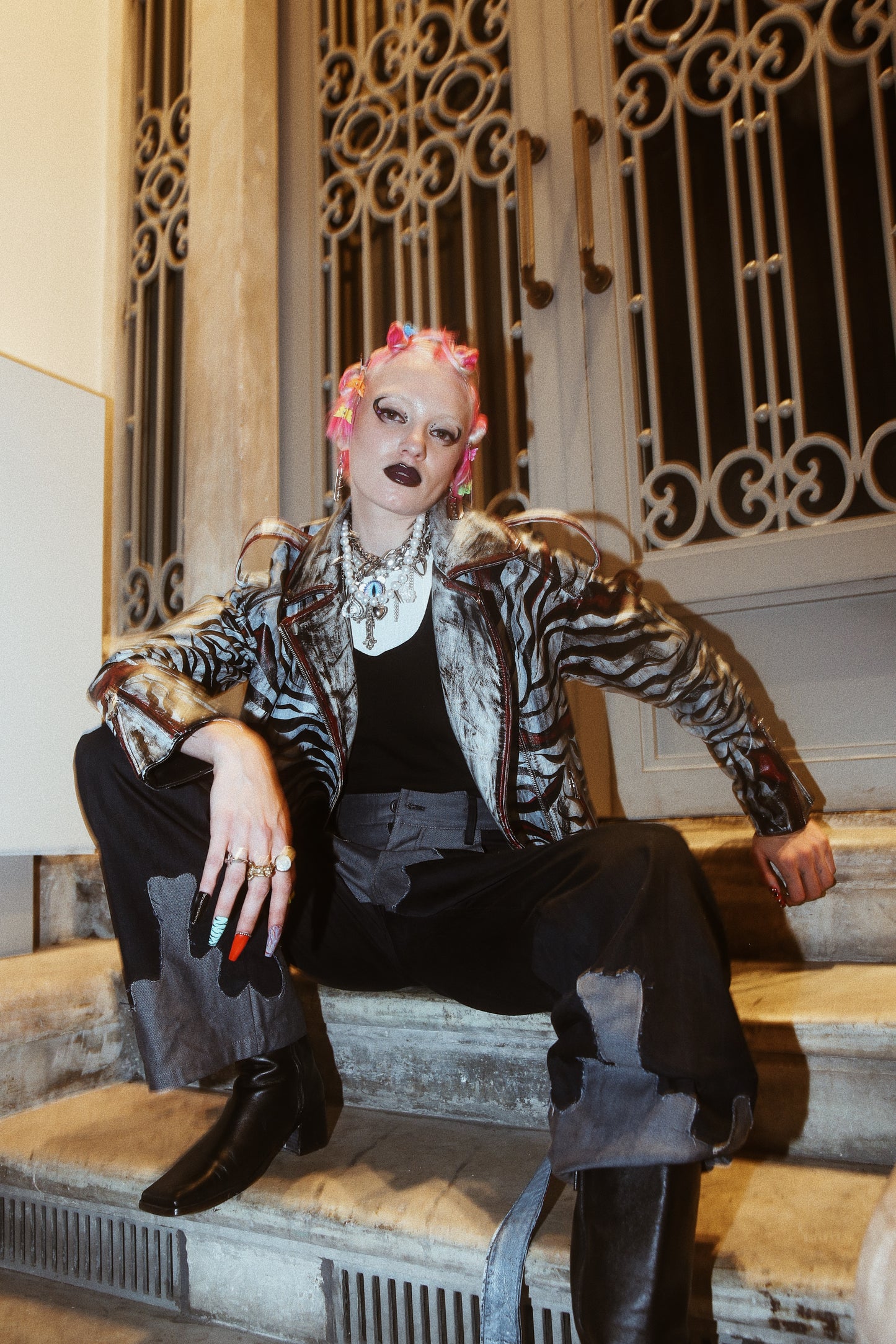 Bloody Zebra Leather Biker Jacket